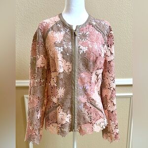 INC International Concepts Multicolor Floral Lace Sheer Long Sleeve Jacket L